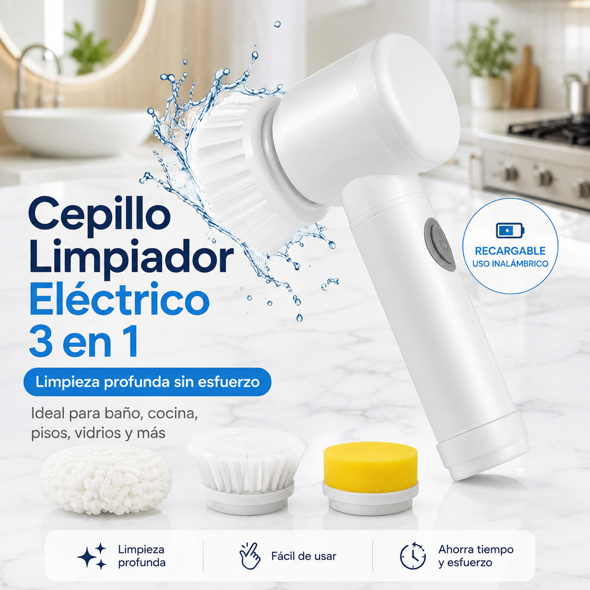 AquaPro™ – Cepillo Limpiador Eléctrico 3 en 1