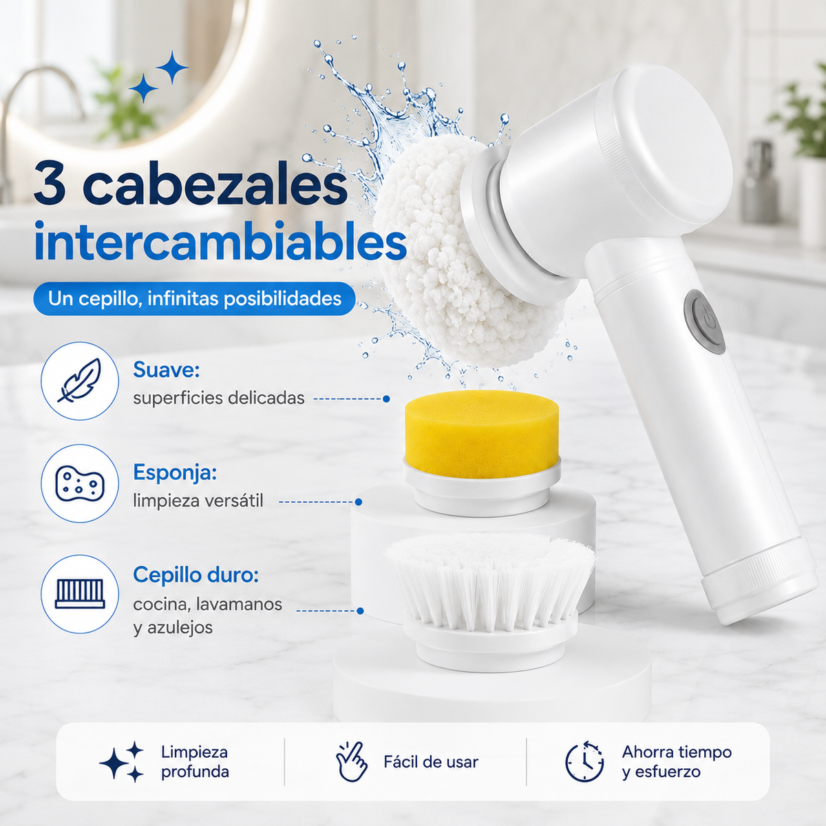 AquaPro™ – Cepillo Limpiador Eléctrico 3 en 1