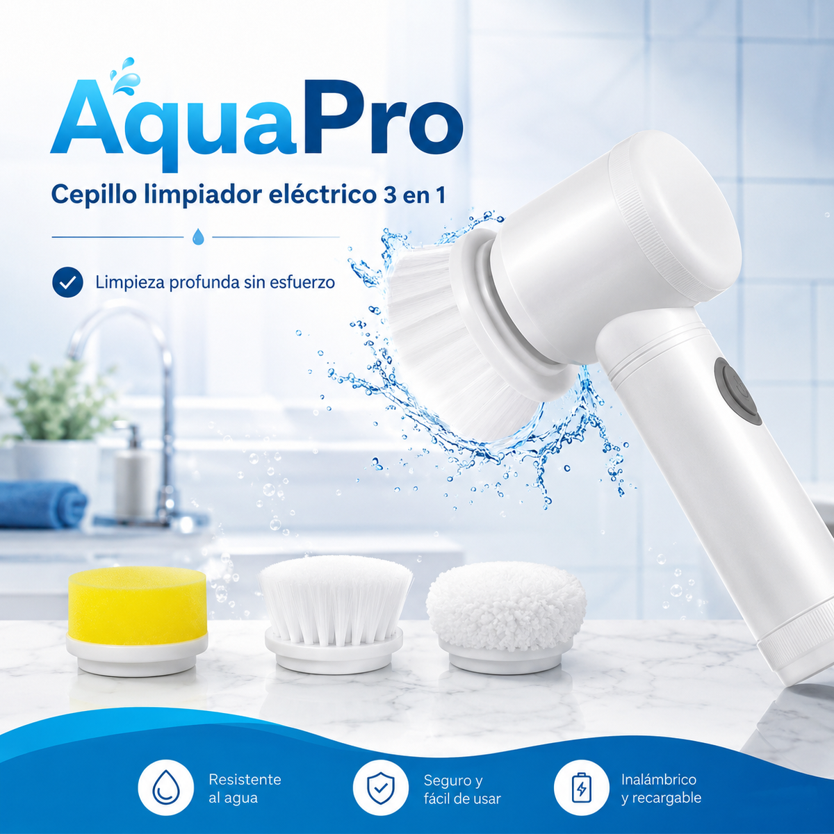 AquaPro™ – Cepillo Limpiador Eléctrico 3 en 1